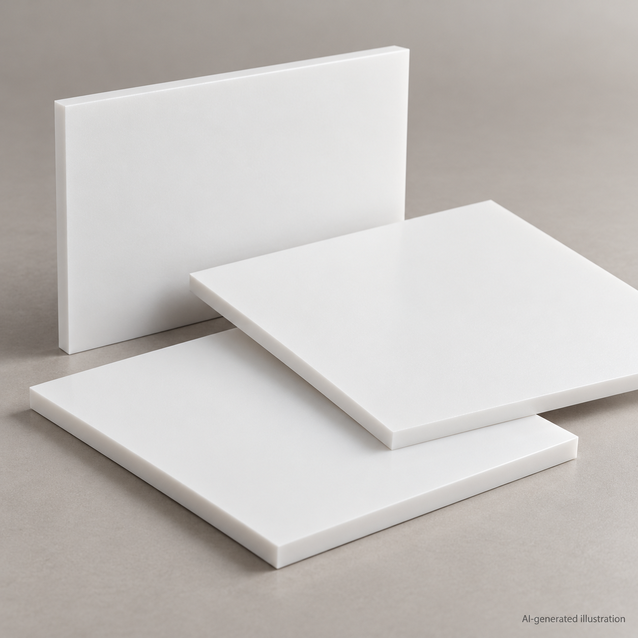 AI-generated illustration of white ABS sheet samples