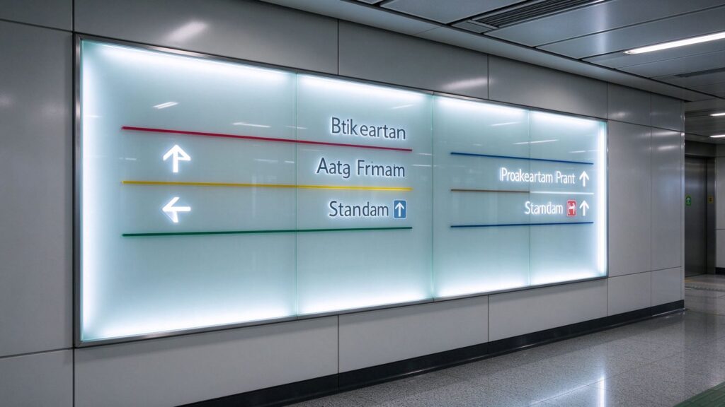 acrylic wayfinding signage for airport and metro stations