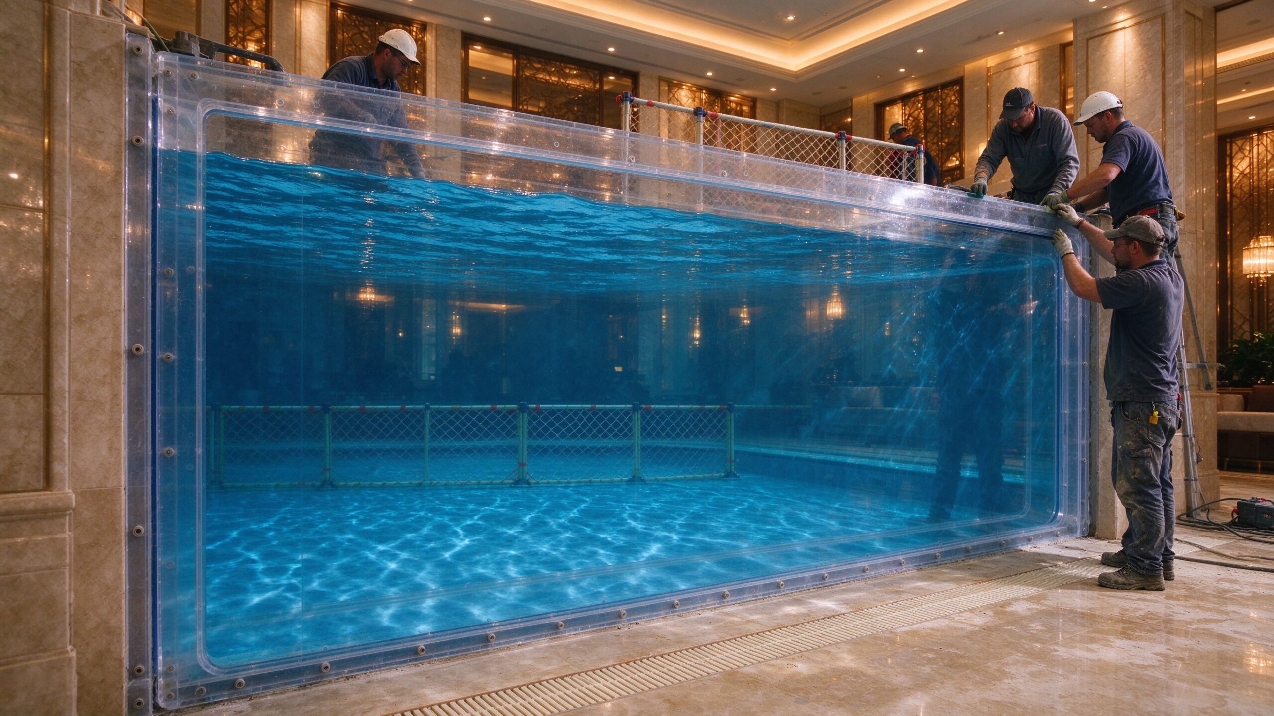 underwater window pool acrylic viewing panel installation